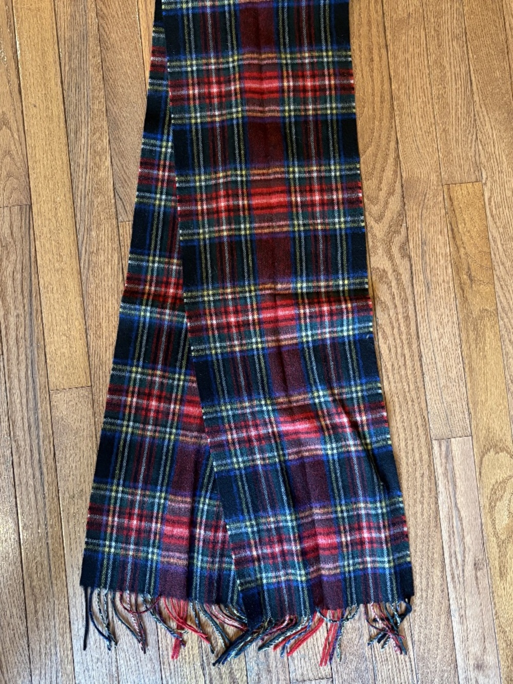 Barbour Tartan Plaid Wool Cashmere Fringed Scarf Red Navy